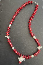 Coral Pearl And Shell Necklace With Bird Shell Charms