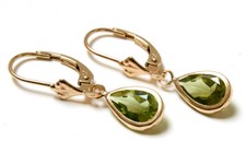 9ct Gold Peridot Teardrop LeverBack Earrings Gift Boxed Made in UK Birthday Gift