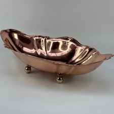 Vintage French Unusual Large & Deep Copper Fruit Bowl On 4 brass Ball Feet