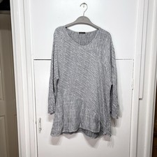 Grizas Tunic Top Grey Silk Linen Crinkle Asymmetric 3/4 Sleeve Size XL