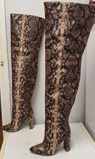PLT Snake skin Print Faux Leather Over Knee Crotch Boots - size 4 UK - worn ONCE