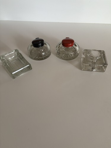 Vintage glass inkwells pen - glass, inkwells,