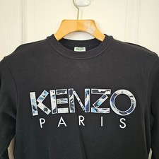 Kenzo Paris Womens Embroidered Sweater Pullover Sz XS Black Sweatshirt Big Logo
