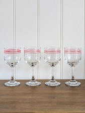 4 x Vintage French Bistro Red Stripe Wine / Aperitif Glasses (Luminarc style)