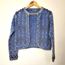 Zara Embroidered Jacket Size S Blue Boho Hippie Embellished Beaded
