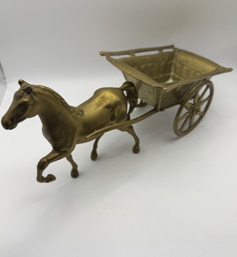 Vintage brass horse and cart - horse,