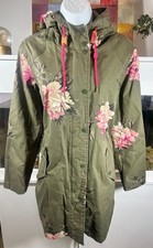 Women's Joules Right As Rain Floral Print Parka UK 12 Waterproof Coat Jacket