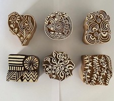 6 INDIAN HANDCARVED WOOD BLOCK