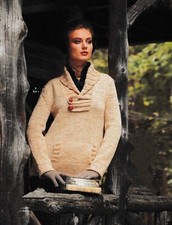 Knitting Pattern copy Ladies Designer shawl collar pocketed sweater 33-52" 325J