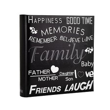  6x4'' Large Slip In Memo Text Art Design Photo Album For 200 Holds -  Black 