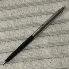 Vintage 1970s Paper Mate Profile Ballpoint Pen Black & “Ribbed” Chrome Blue Ink