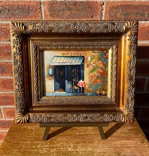 Ornate On Board Gold Gilt Framed Oil Painting French Shop Cafe Scene