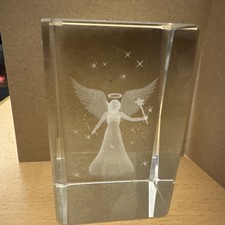 Crystal Clear Glass 3D Laser Etched Hologram Angel Paperweight