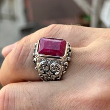 Silver Natural Ruby Stone Men