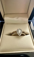 Certified 18ct Gold Pear Shaped Diamond Ring, Real Diamond 0.6ct Total 72 Stones