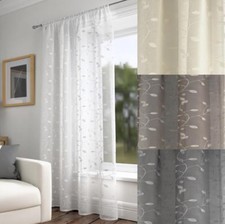 Harrogate Embroidered Leaf Design Curtain Slot Top Voile Panel - Single Panel
