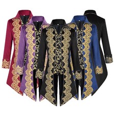 Lace Tailcoat Medieval Punk Coat, Men's Mid-Length Gothic Victorian Jacket//