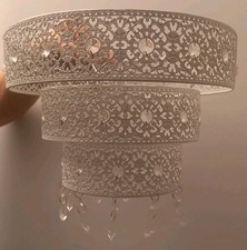 Ivory 3 Tier Metal Cut Out Ceiling Light Shade Pendant Moroccan Design. VGC