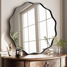 Koonmi Wavy Edge Large Round Mirror, 50cm Wall Mirror with Textured Round Metal