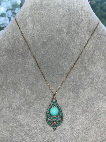 Boho gold turquoise pendant - boho,