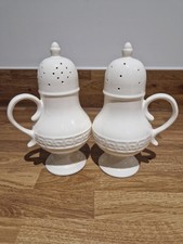Royal Creamware Fine China Handled Flour & Sugar Shaker Set, Vintage Decor