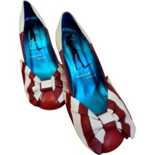 Irregular Choice Bow Striped Round Toe Heels UK Size 6 Red White