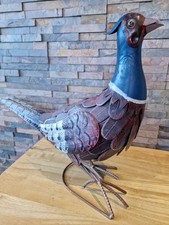 Metal Pheasant Figurine Sculpture Garden Decor Feathered Detail Rustic Look