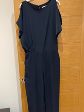 Reiss Dark Navy Jumpsuit Size UK 10 Open Shoulders Hooks At Back Wide Leg