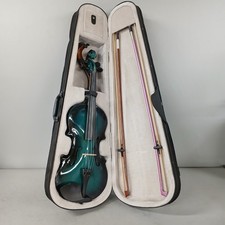 Ammoon 4/4 Green Violin w Hard Carry Case Wooden Musical Instrument -CP 