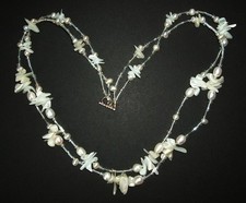 925 silver catch, real freshwater pearls, shell, glass bridal wed femme necklace