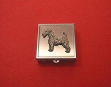 Airedale Terrier Pewter Motif Square Mint / Pill Box Vanity Mirror Mother Gift