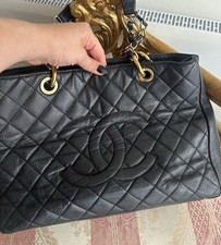 Authentic Chanel GST Grand Shopper Tote Bag Black Caviar Leather gold  Hardware