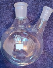 QUICKFIT 500ml 2 NECK ROUND BOTTOM FLASK LABORATORY GLASSWARE EXCELLENT COND