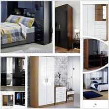 Carleton High Gloss Bedroom Set Combi Wardrobe Overbed Unit Chest of Drawers