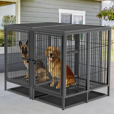 XXXL Large Dog Cage Elevated Legs Metal Dog Crate Kennel Shelter Feeding Doors