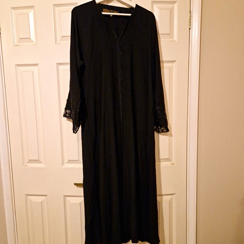 Black lace abaya dress neck - lace,