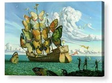 SALVADOR DALI STYLE BUTTERFLY BOAT REPRO CANVAS BOX PRINT A4, A3, A2, A1 