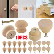 10Pcs Wooden Knob with Screws Wood Round Pull Knobs for Drawer Cabinet Doors DIY