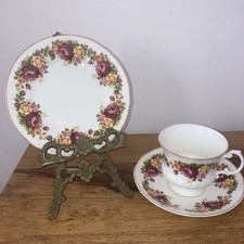 Vintage Fine English Bone China Old English Rose Style Tea Trio