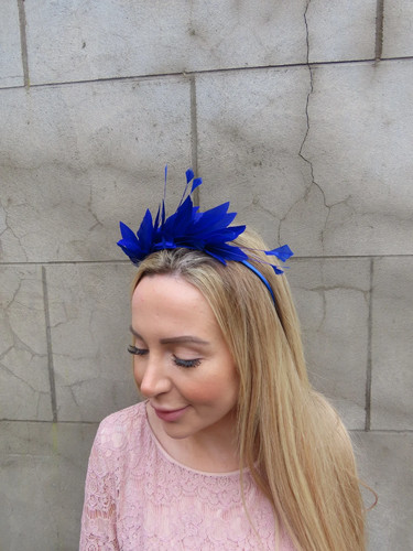 Royal blue feather fascinator - blue,