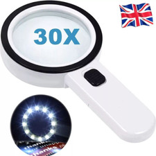 30X Extra Large Magnifying Glass With 12 LED Light Illuminated Reading Loupe UK
