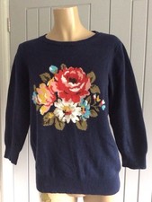 Cath Kidston Ladies Floral Fairisle Cotton Jumper S UK 10/12 Round Neck 3/4 Slv