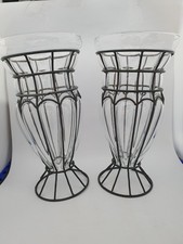 x2 Tarnow Poland Caged Glass Tall Vases- 40cm Tall, 19.5cm Wide