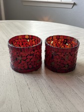 Mosaic Glass Candle Holder Red