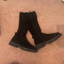 Caprice - Black Stretch 3/4 Length Faux Suede Biker Boots