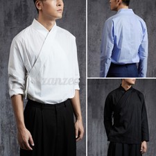 Men Japanese Kimono T Shirt Long Sleeves Chinese Retro Causal Loose Fit T shirt