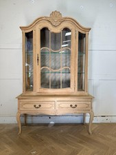 Vintage French rustic oak Ornate vitrine glazed bookcase display cabinet on stan