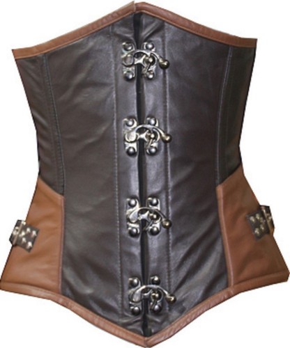 Brown real leather corset - leather,