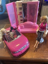 Barbie Car Wardrobe Chair 2x Dolls & Unofficial Sofa Bundle
