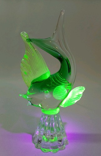 Hand blown vaseline - blown, glass